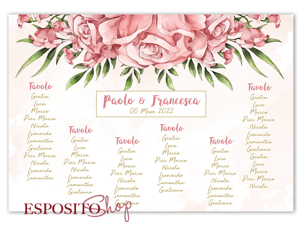 Tableau Matrimonio File Digitale Personalizzato Rose Rosa cipria Tab005